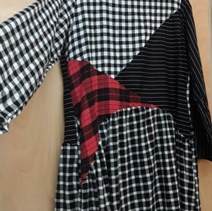 Plaid Red Grey Gingham Mixed Media Laagenlook Punk Acadmia Boho Maxi Dress